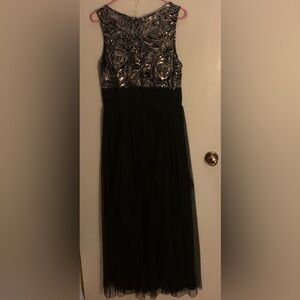 Candalite Floor Length Black Tulle Sequin Embellished Slip Lines Dress Sz M NWOT